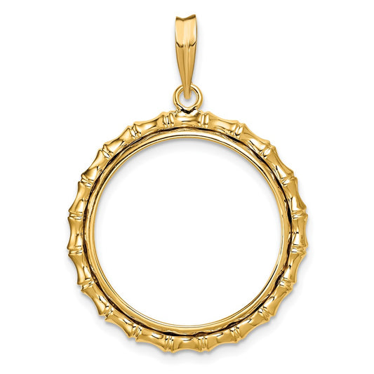 Wideband Distinguished Coin Jewelry 14k Polished Bamboo 22.0mm Prong Coin Bezel Pendant