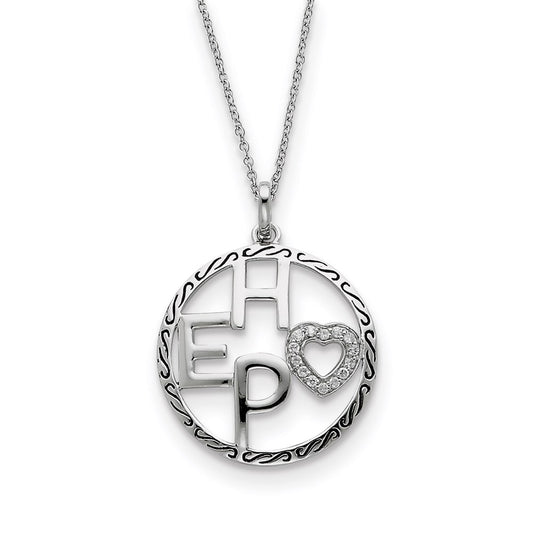 Sterling Silver Antiqued CZ Hope 18in Necklace