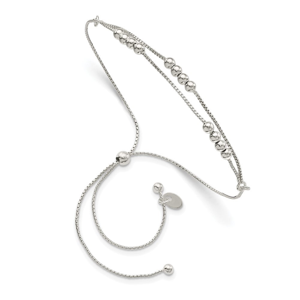 Sterling Silver Polished Beaded 2-Strand Adjustable Bracelet 11 inches