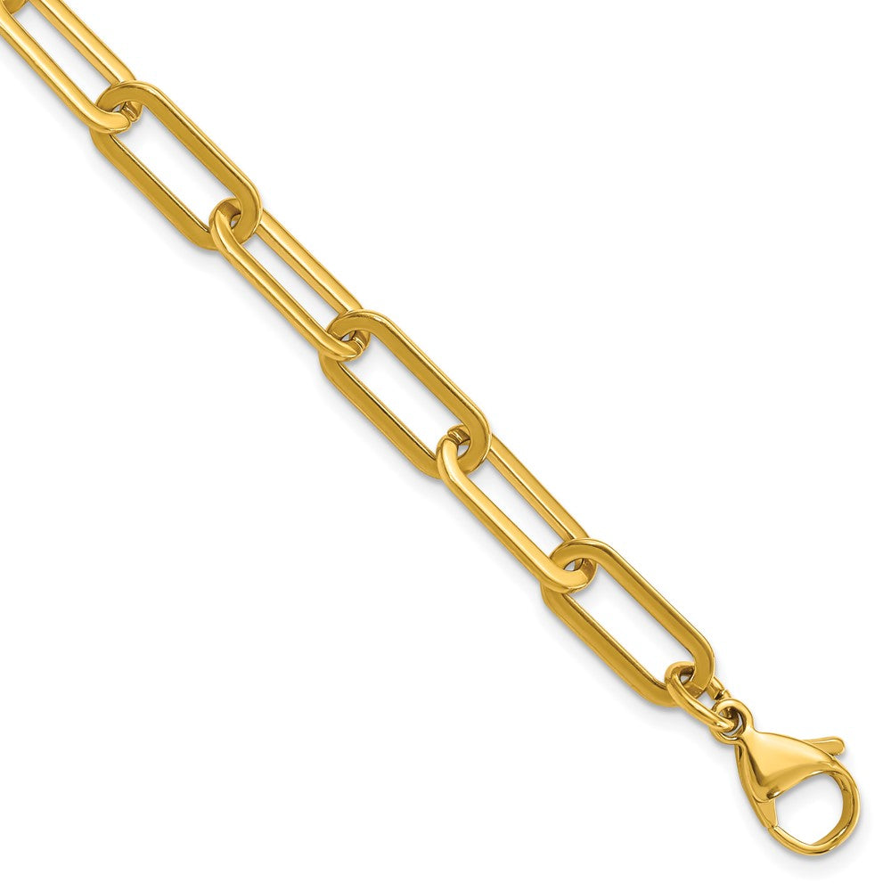 Stainless Steel Polished Yellow IP Open Paperclip Link 7.75in Chain Bracel 7.25 inches