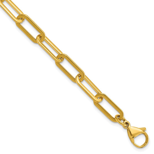 Stainless Steel Polished Yellow IP Open Paperclip Link 7.75in Chain Bracel 7.25 inches