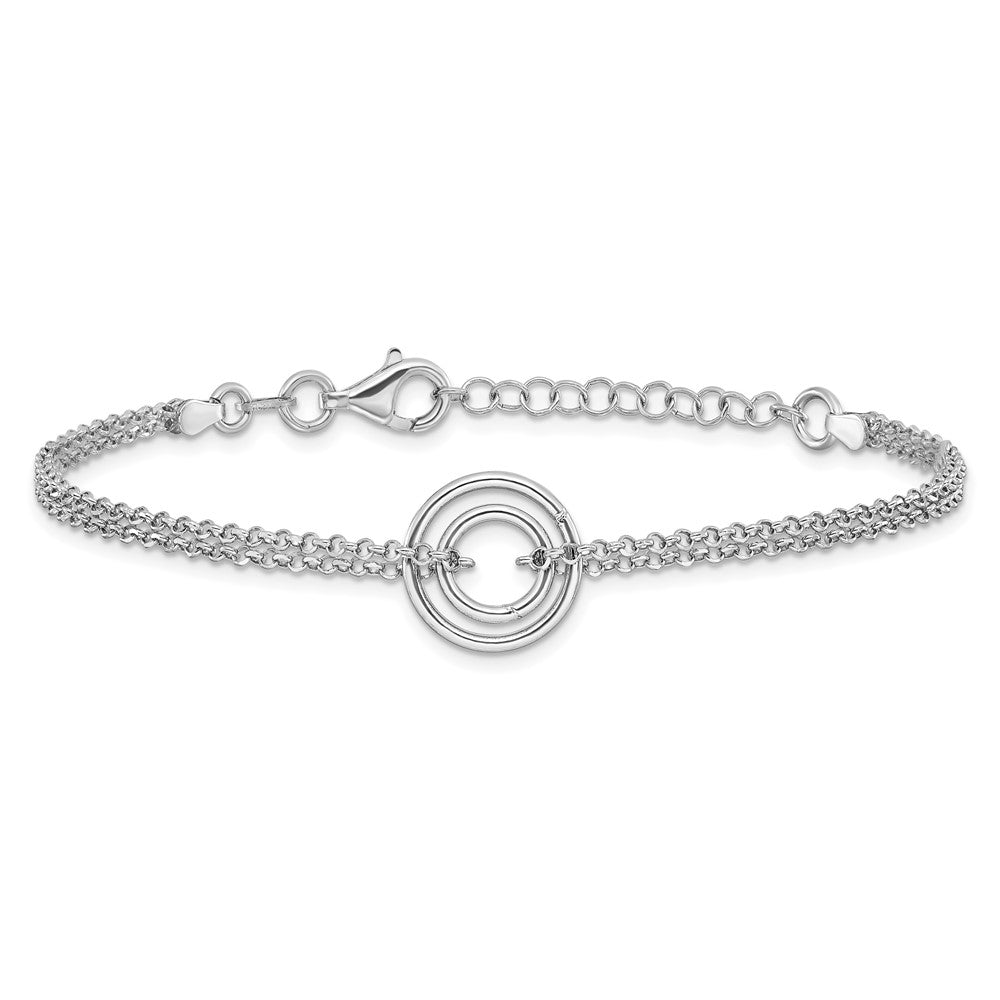 Sterling Silver Rh-pl Polished 2-Strand Circle w/1.5in ext. Bracel