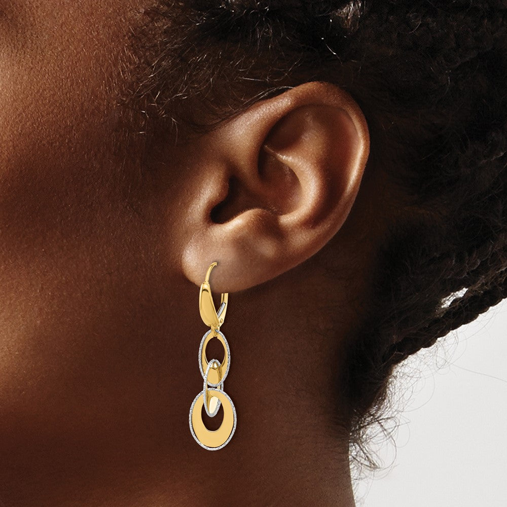 14K Two-Tone Polished & Diamond-Cut Ovals Dangle Leverback Earrings