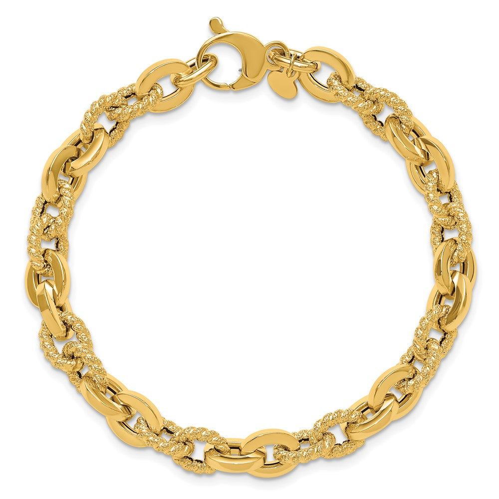 14K Polished and Textured Fancy Link Bracelet 7.5  inches