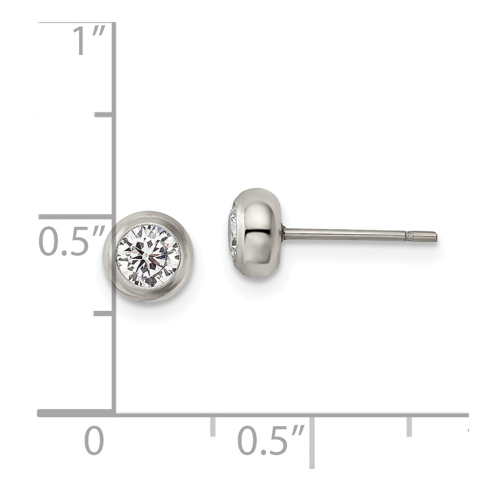 Stainless Steel Polished 4mm Bezel CZ Stud Post Earrings