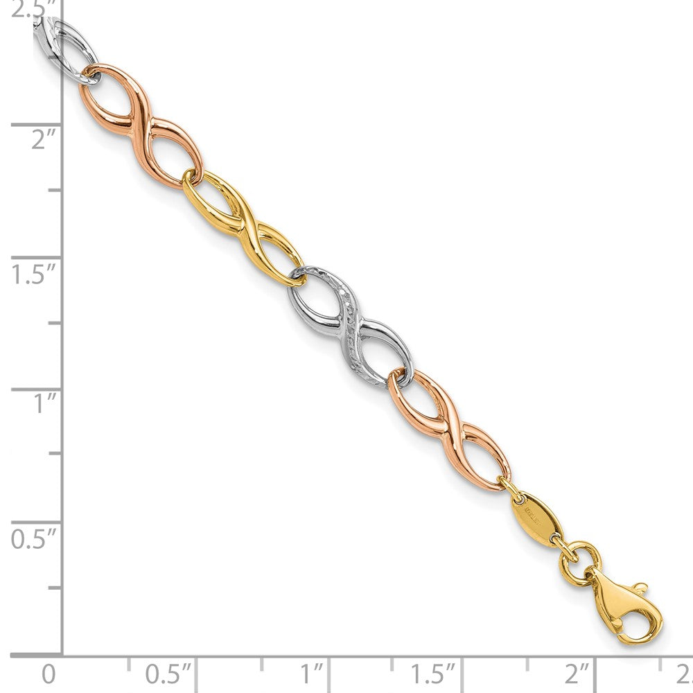 10K Tri-color Infinity Symbol Link Bracelet 7.5  inches