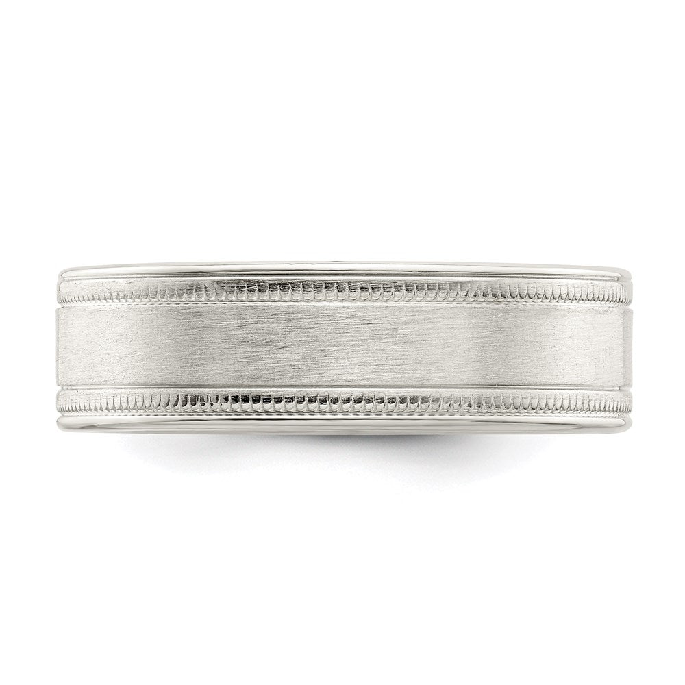 Sterling Silver 6mm Brushed Flat Milgrain Grooved Edge Fancy Band Size 10
