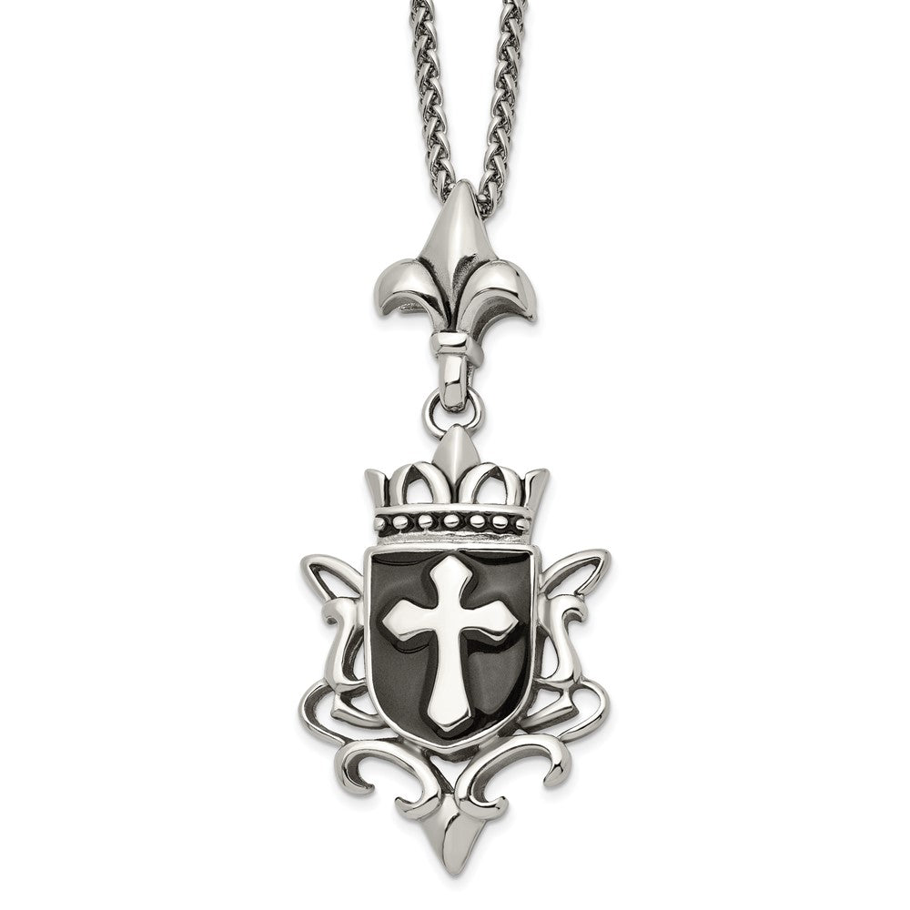 Stainless Steel Antiqued and Enameled Cross 22in Necklace