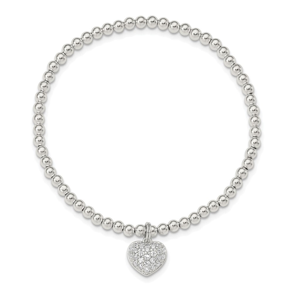 Sterling Silver CZ Heart Stretch Bracelet 7 inches