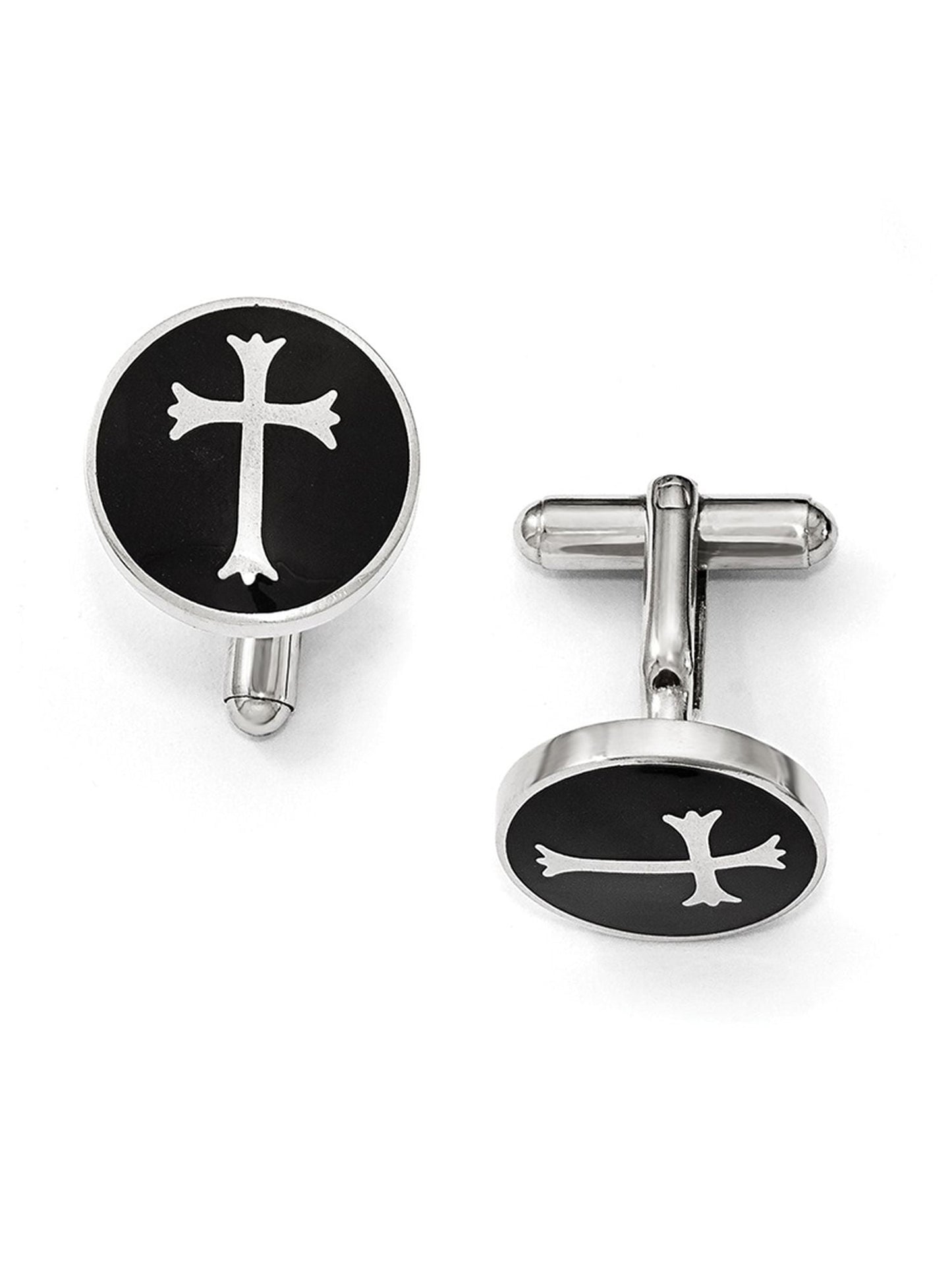 Stainless Steel Polished Black Enamel Cuff Links
