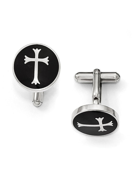 Stainless Steel Polished Black Enamel Cuff Links