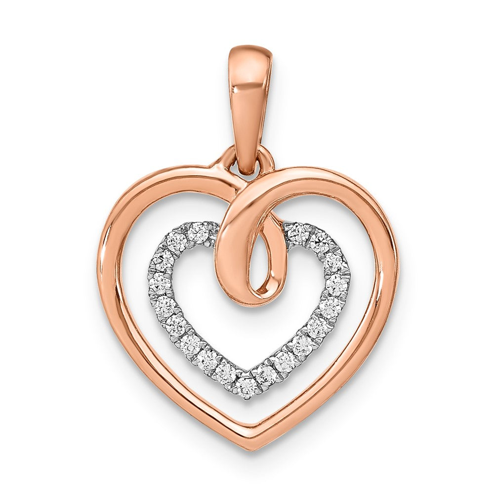 10k Two-tone Polished Diamond Double Heart Necklace