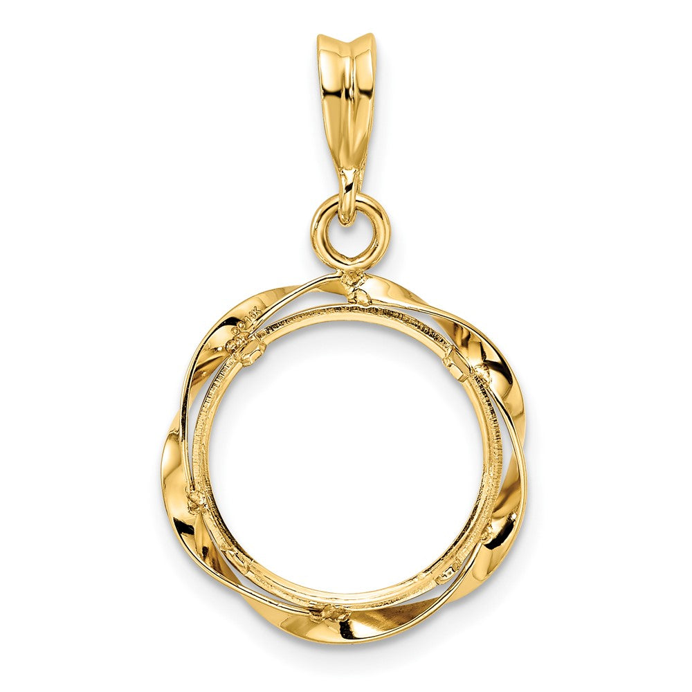 Wideband Distinguished Coin Jewelry 14k Polished Hand Twisted Ribbon 13.0mm Prong Coin Bezel Pendant