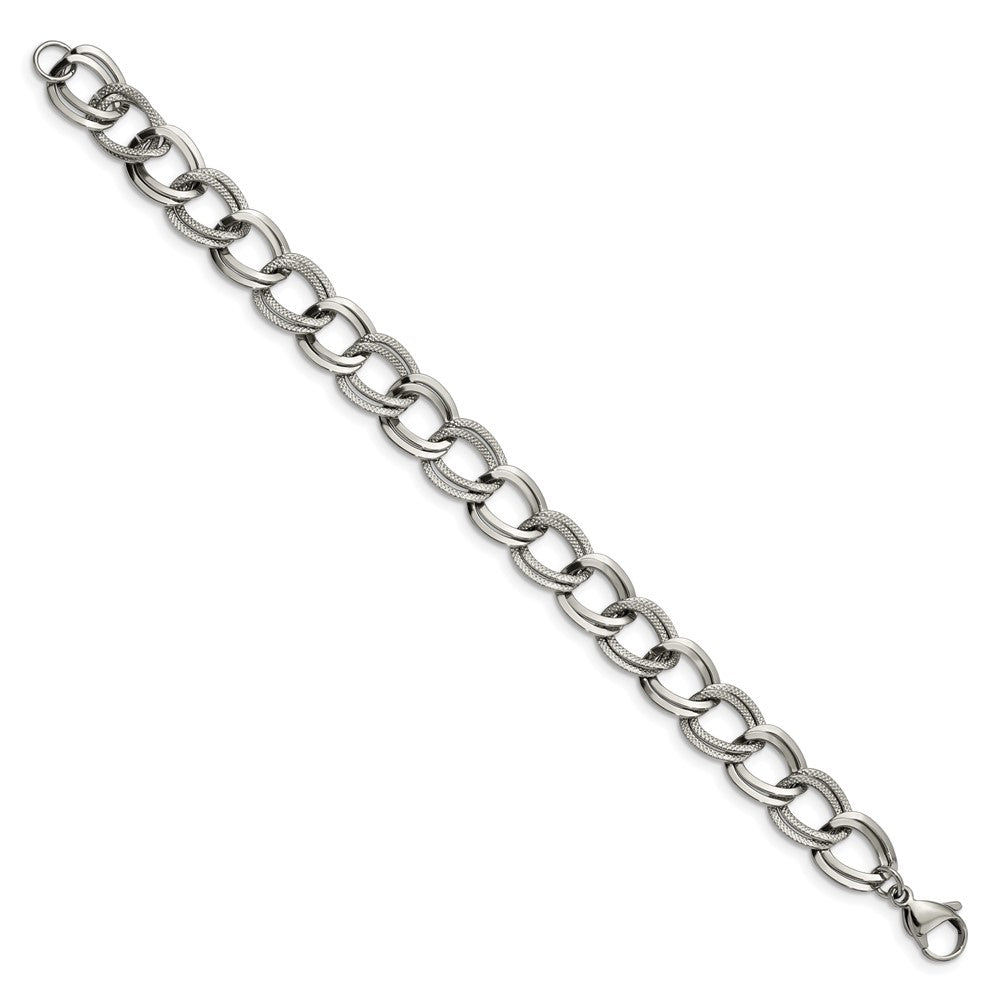 Stainless Steel Polished and Textured 8 inch Link Bracelet 8 inches