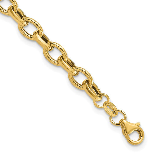 14K Polished and Textured Fancy Link Bracelet 7.5  inches