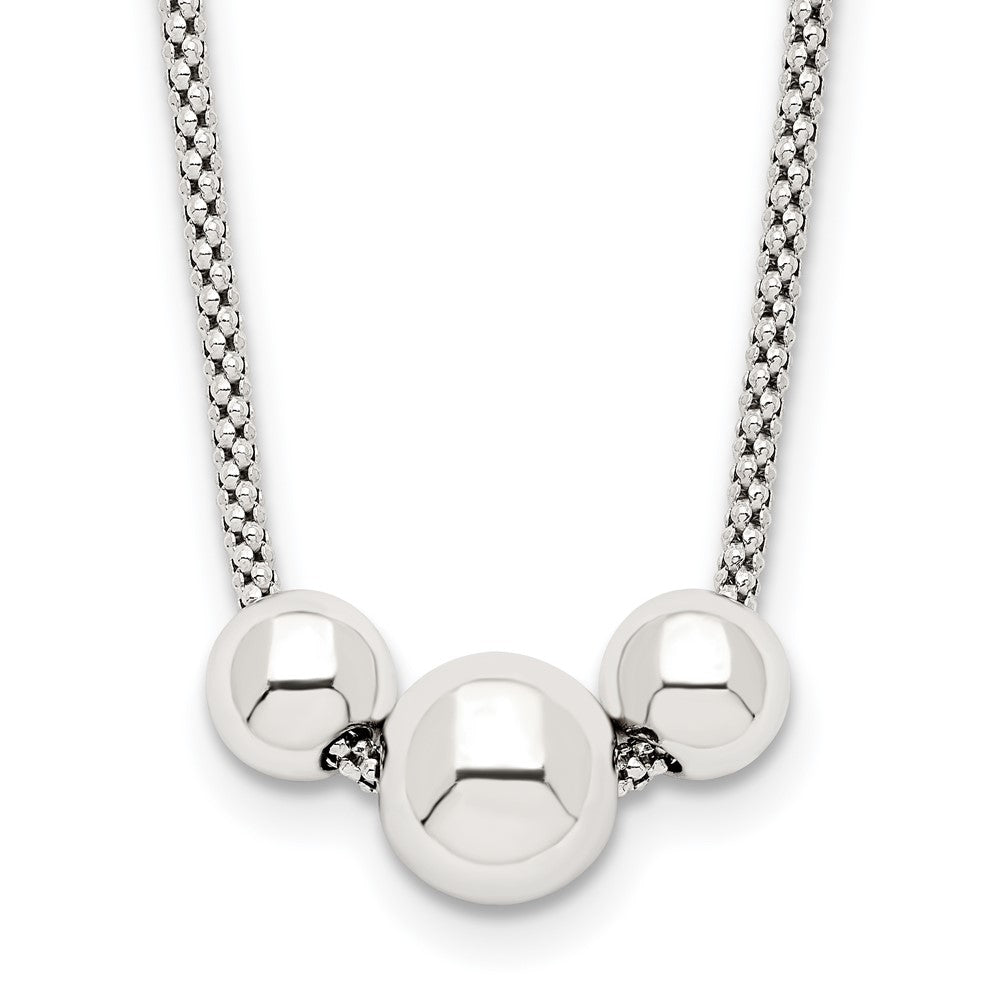 Sterling Silver Polished Bead Fancy Link Necklace 16 Inches