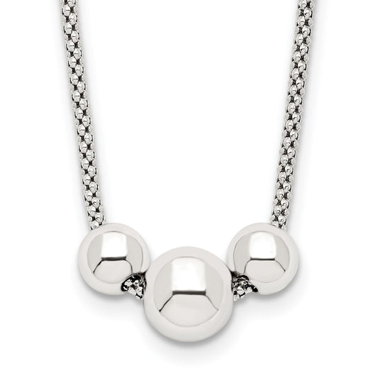 Sterling Silver Polished Bead Fancy Link Necklace 16 Inches