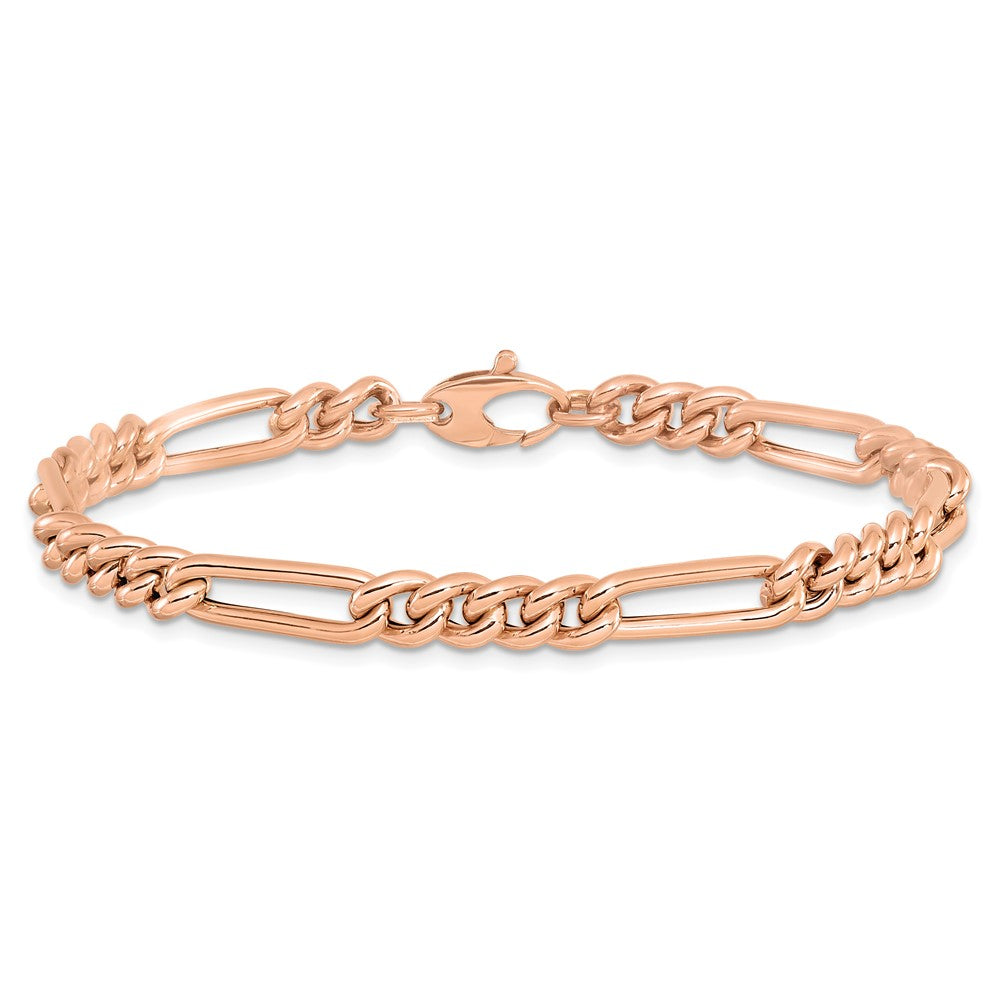 14K Rose Gold Polished Figaro Link Bracelet 7.5  inches