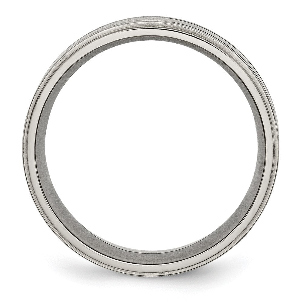 Titanium Satin Center Black Enamel 8mm Ridged Edge Band Size - 7.5