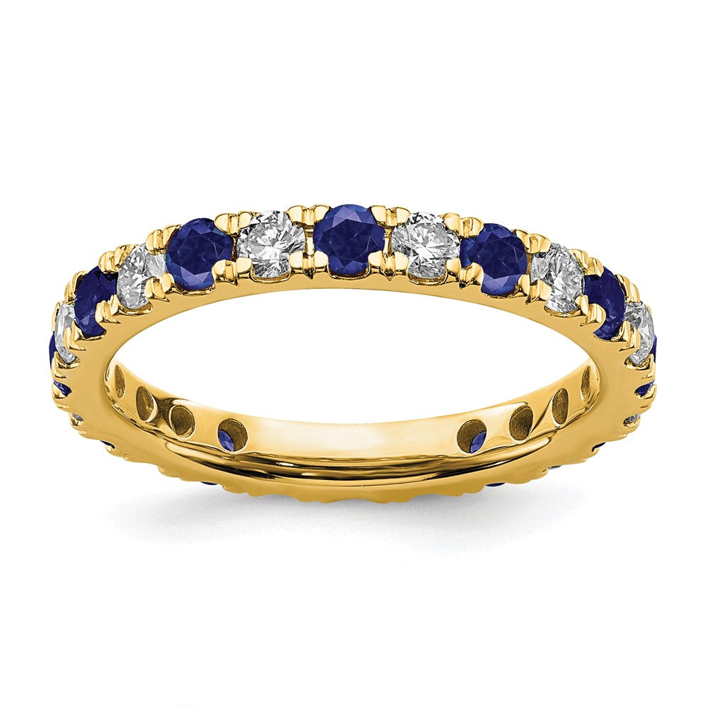 14k 3/4 carat Lab Grown Diamond VS/SI+ G+ and Lab Created Blue Sapphire Size 6.5 Eternity Band