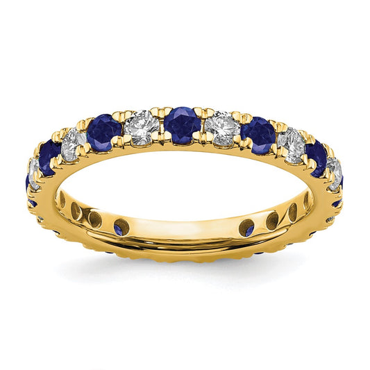 14k 3/4 carat Lab Grown Diamond VS/SI+ G+ and Lab Created Blue Sapphire Size 6.5 Eternity Band