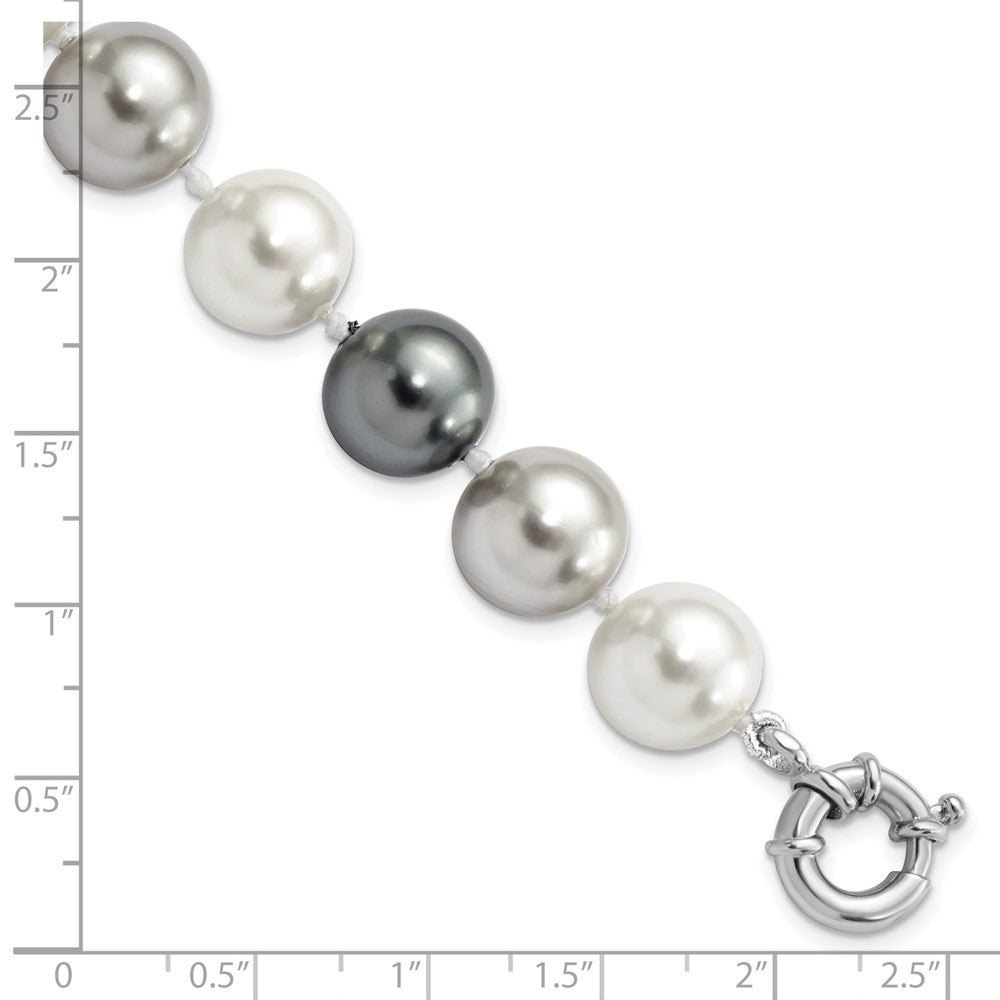 Majestik Sterling Silver Rhodium-plated 12-13mm Multi-color Imitation Shell Pearl Hand-knotted Bracelet 7.5 inches