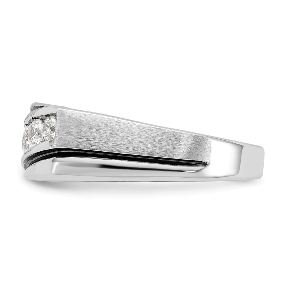 IBGoodman 14k White Gold with Black Rhodium 1/2 carat Lab Grown Diamond VS/SI+ G+ Complete Polished Satin and Grooved Men's Ring