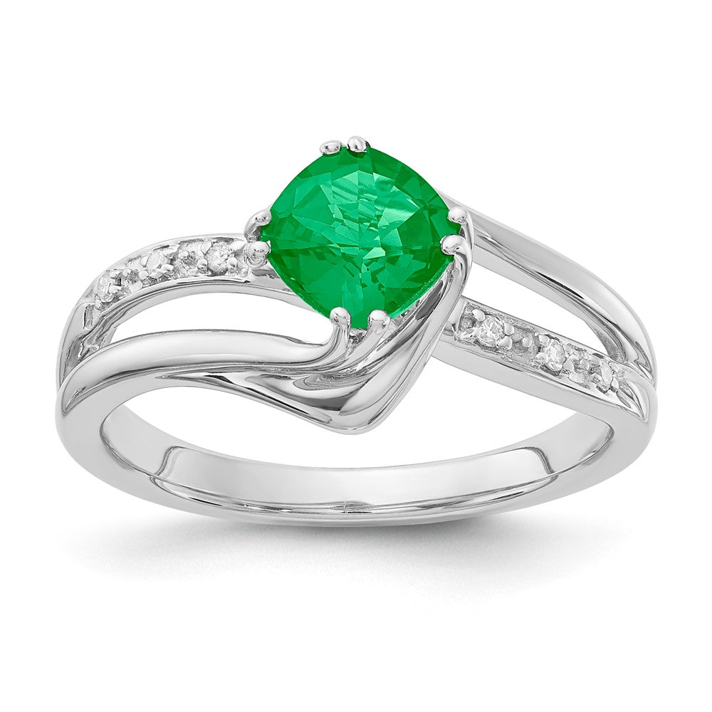 SS 6X6 Created Emerald and Diamond Ring Stone:B Mel:S45