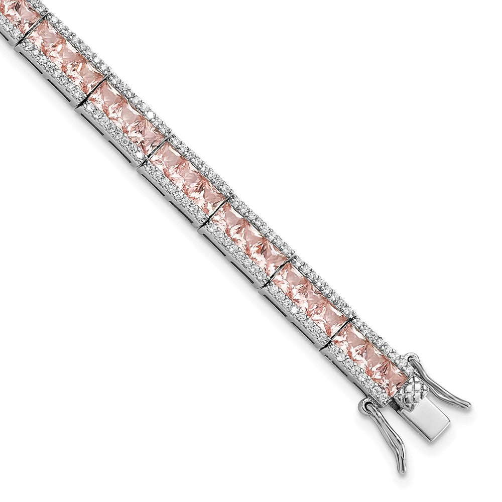 Cheryl M Sterling Silver Rhodium-plated Princess-cut Pink Nano Crystal and White Brilliant-cut CZ 7.25 Inch Bracelet 7.25 inches