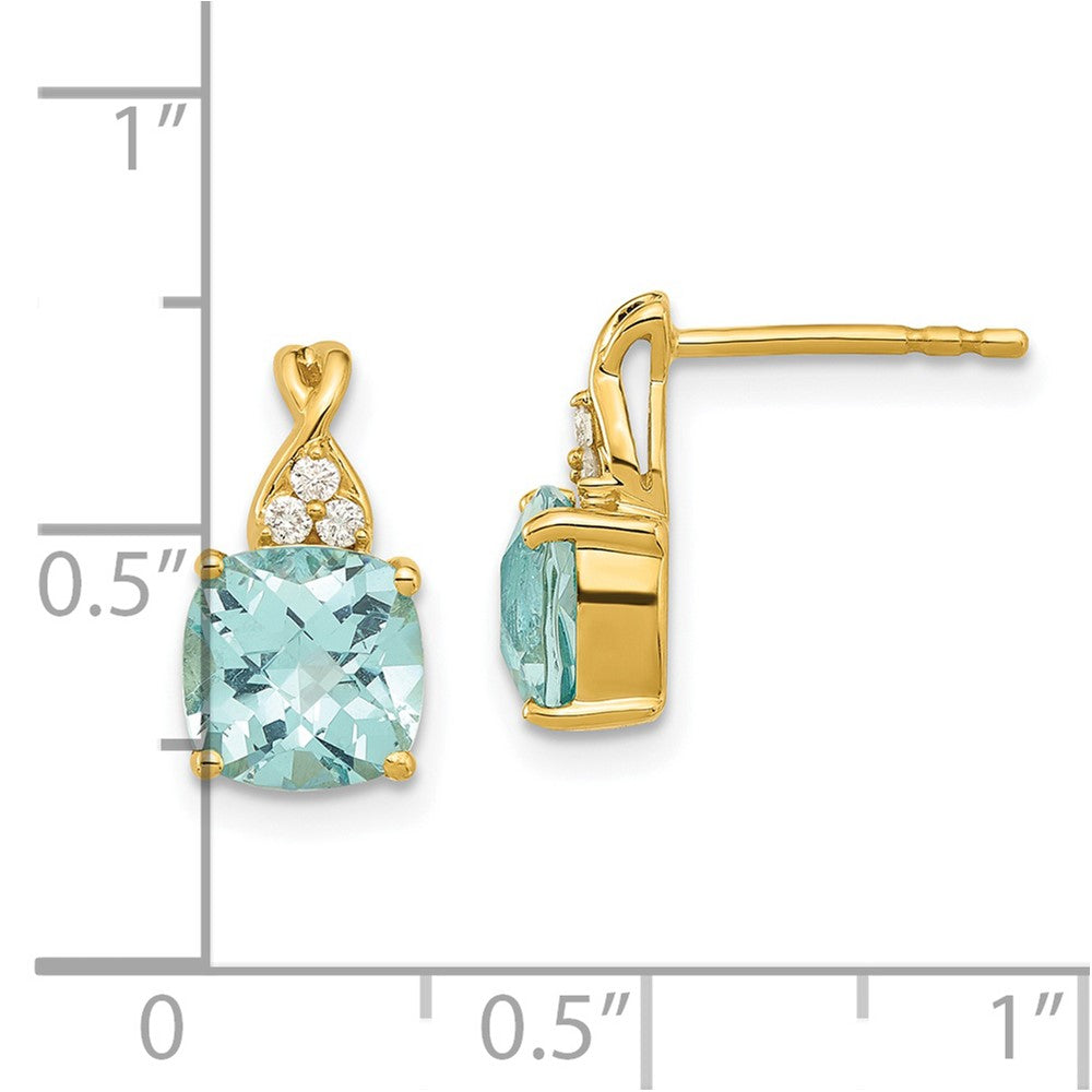 14K Yellow Gold Synthetic Checkerboard Aquamarine & Diamond Earrings