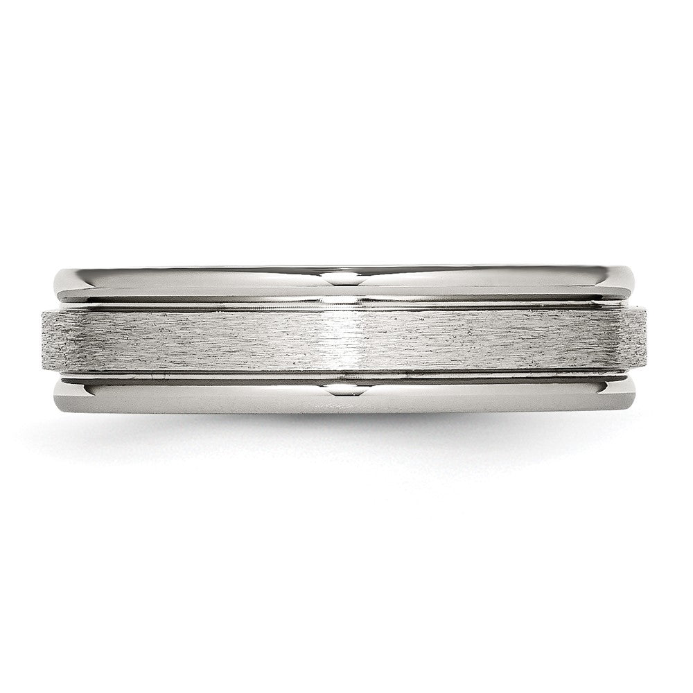Stainless Steel Polished w/Satin Center 6mm Grooved Edge Band Size - 7.5