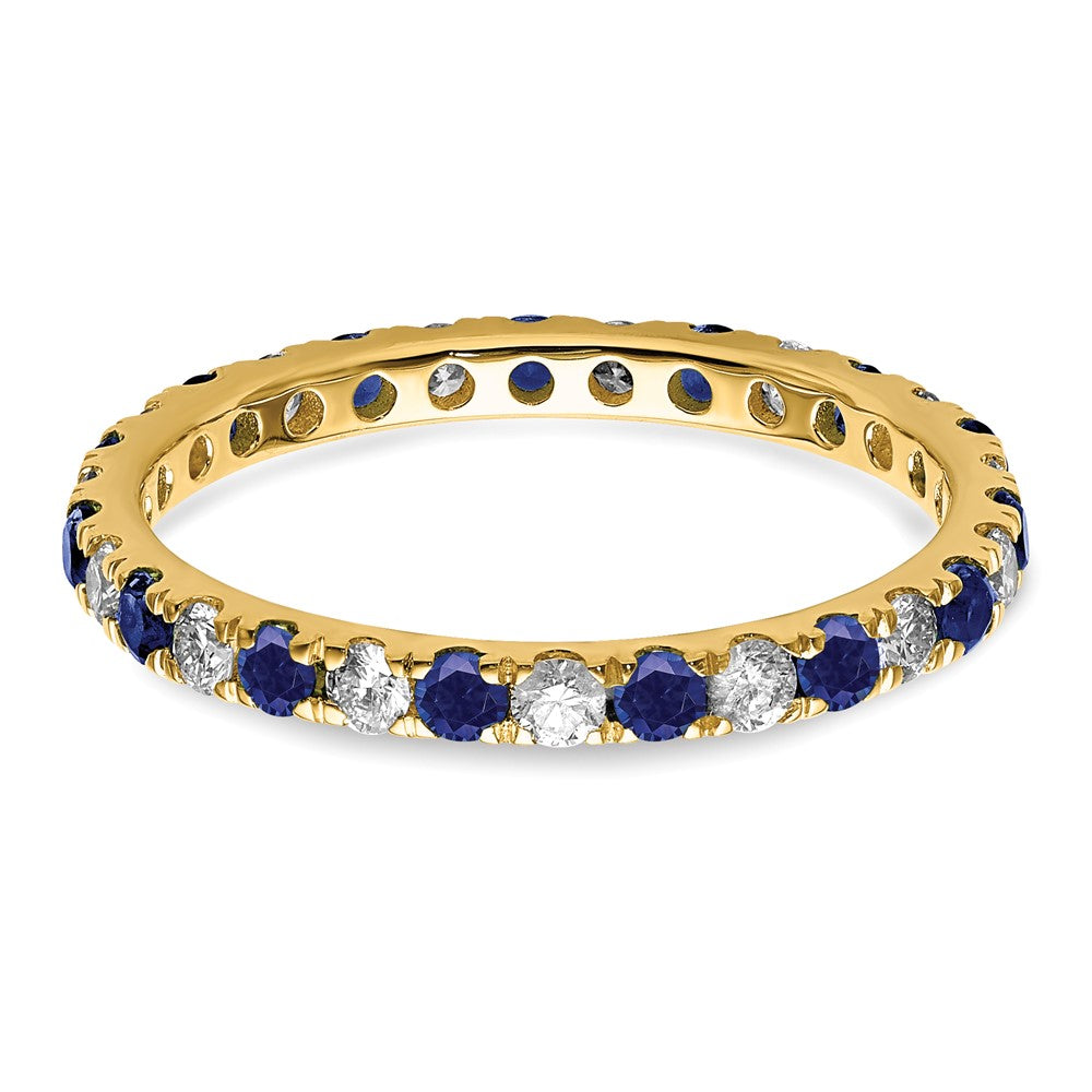 14k 3/8 carat Lab Grown Diamond VS/SI+ G+ and Lab Created Blue Sapphire Size 5 Eternity Band