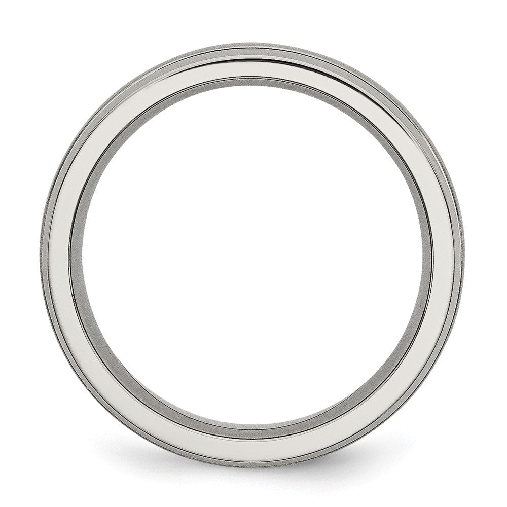 Titanium Brushed and Polished 6mm Grooved Edge Band Size - 9.5