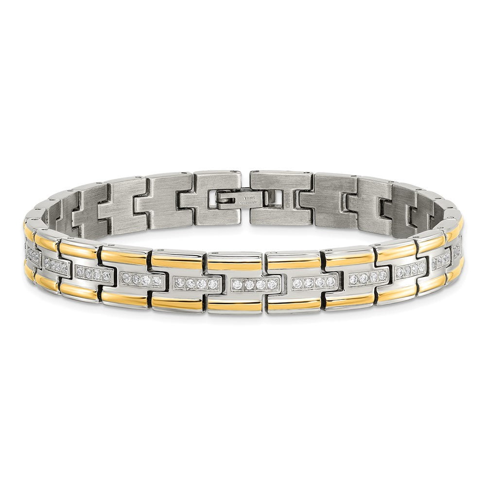 Stainless Steel Polished Yellow IP-plated with CZ 8.5in Bracelet 8.5 inches