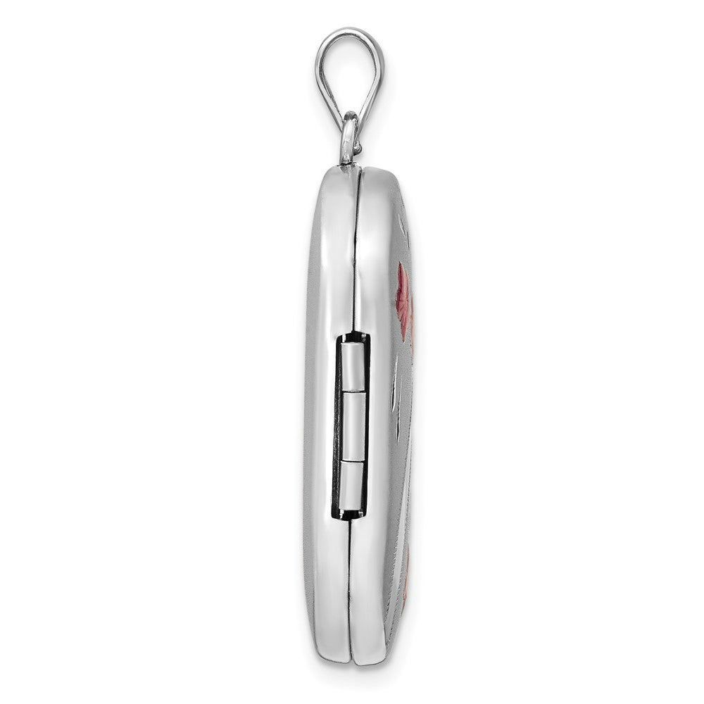 Sterling Silver Rhodium-plated Enamel Flowers 30x19mm Rectangle Locket