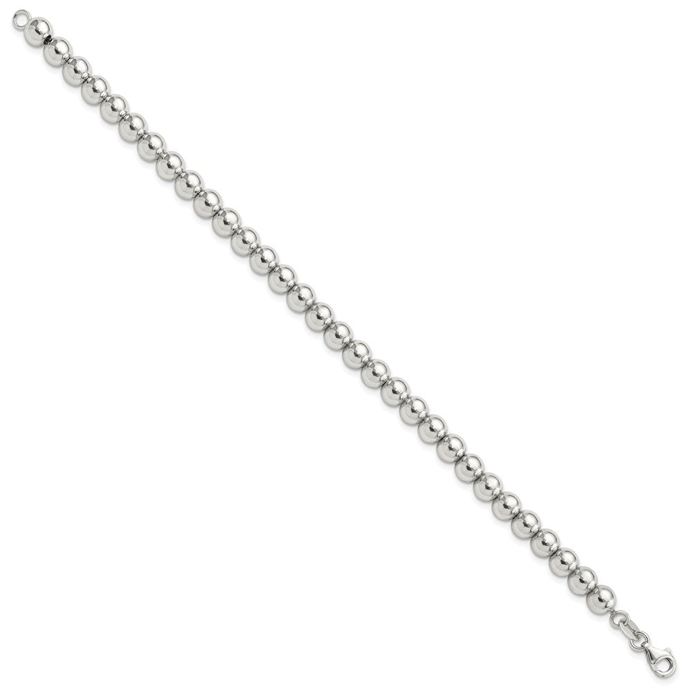 Sterling Silver Rhodium-plated 6mm Beaded 7.5in Bracelet 7.5 inches