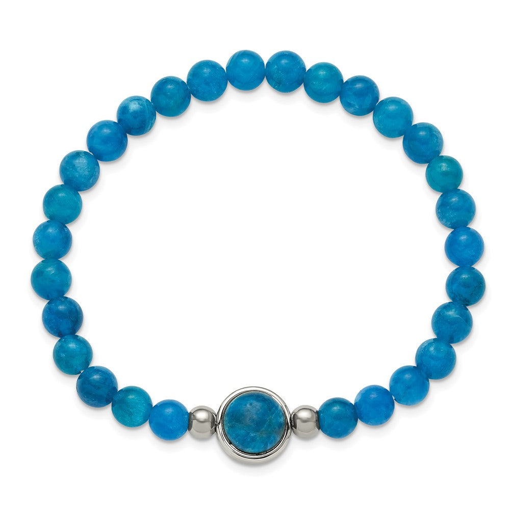 Chisel Stainless Steel Polished 6mm Blue Apatite Beaded 7 inch Stretch Bracelet 7 inches
