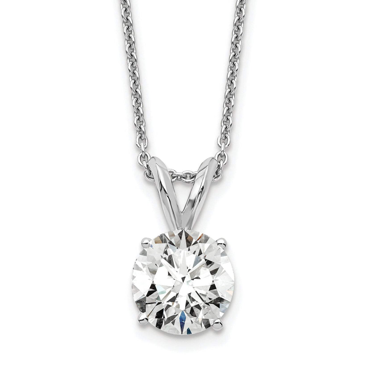 14k White Gold 1 carat Certified Lab Grown Diamond VS+ F+ Round Complete Four Prong 18 inch Solitaire Pendant Necklace