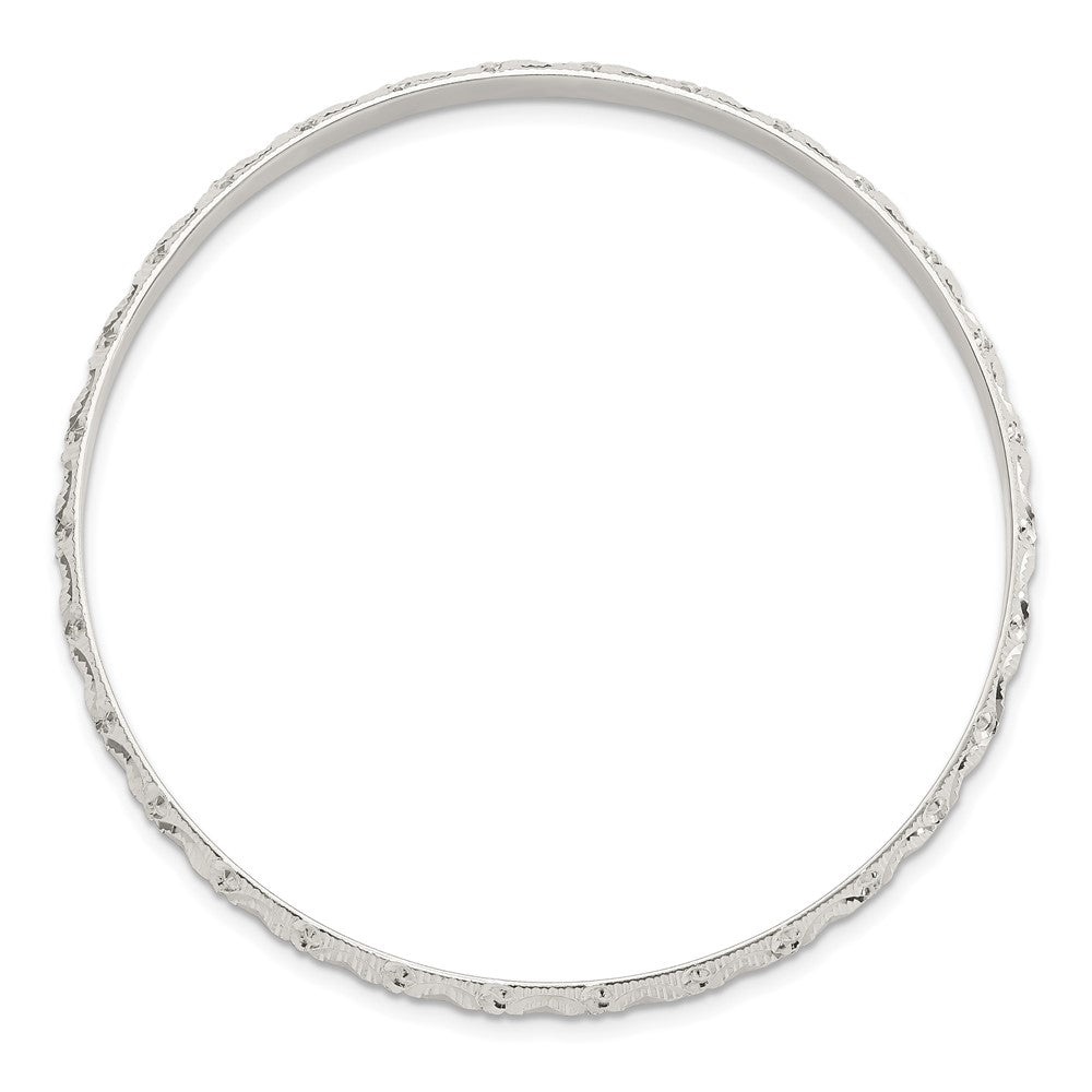 Sterling Silver Diamond Cut Patterned Slip-on Bangle 8 inches