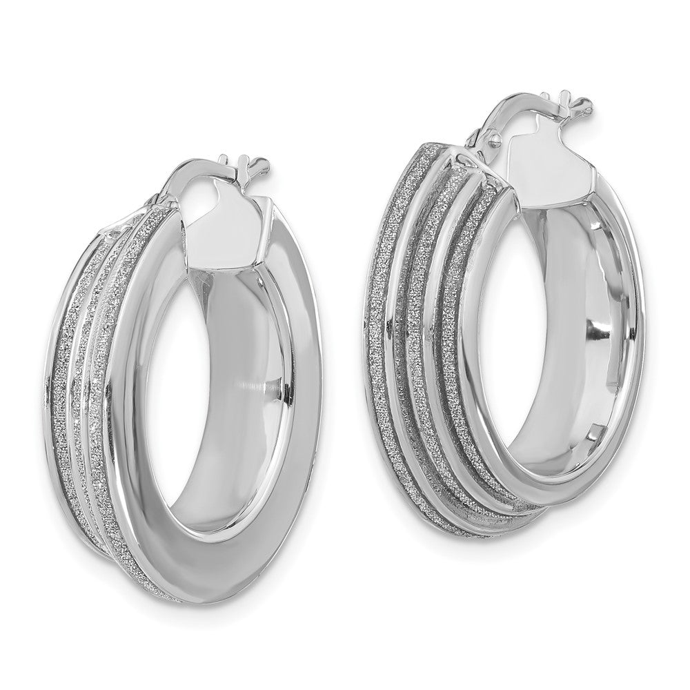 Sterling Silver Polished Glitter Infused Round Hoop Earrings