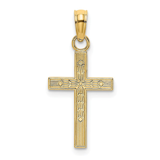 14K Textured Center Block Cross Charm