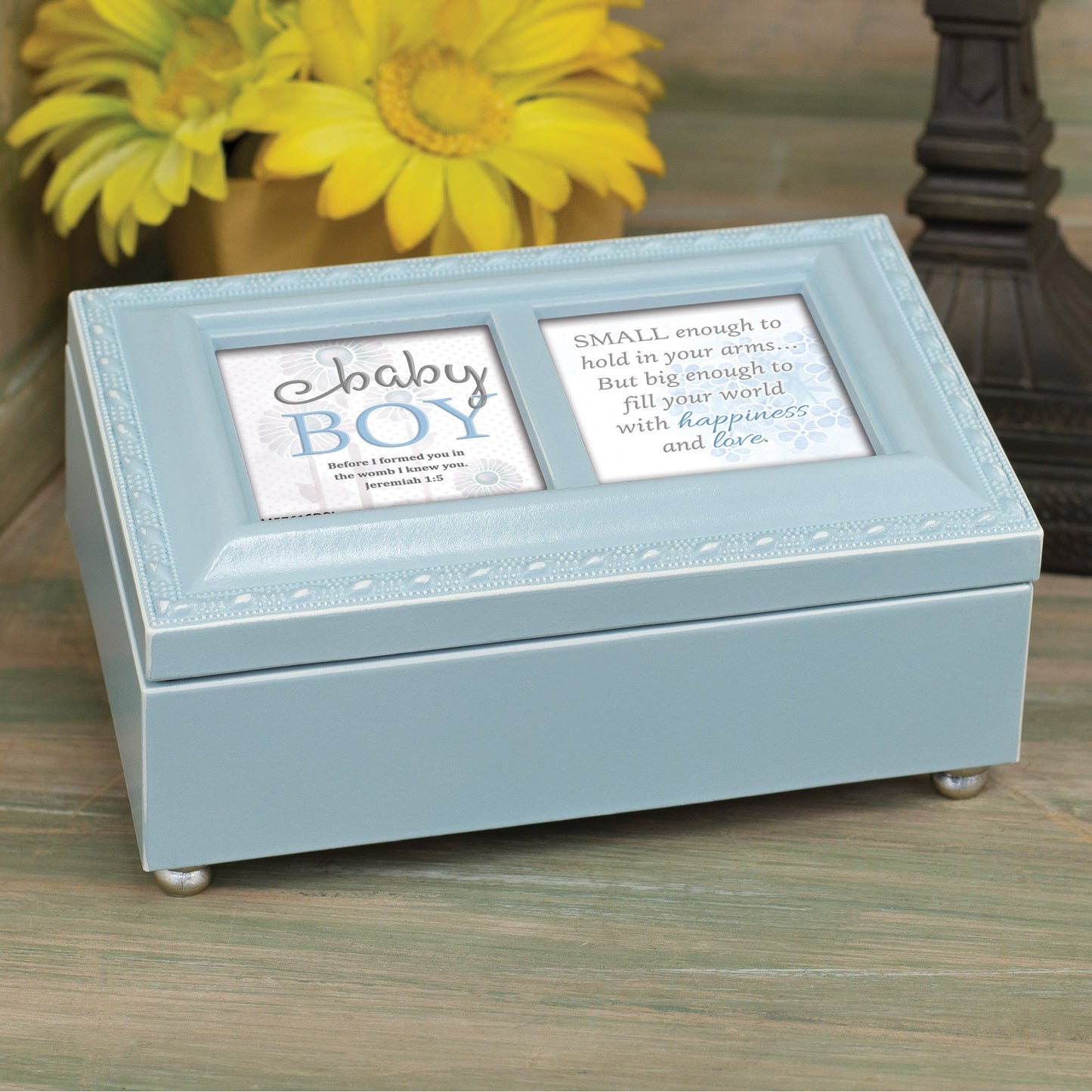 Treasured Wishes Baby Blue Baby Boy Resin Music Box: JESUS LOVES ME QGM22883