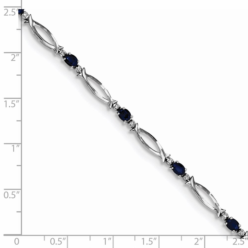 Sterling Silver Rhodium-plated Sapphire and Diamond Bracelet 7 inches