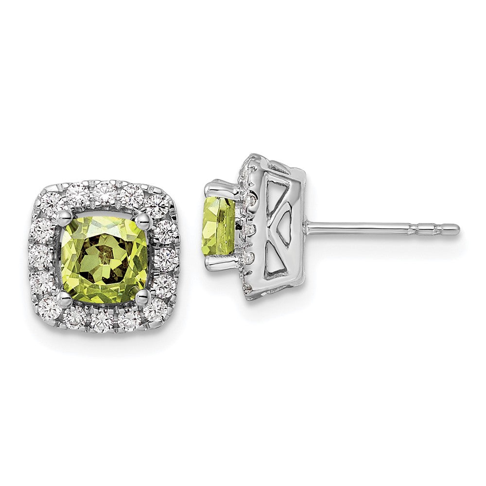 14k White Gold 3/8 carat Lab Grown Diamond VS/SI+ G+ August Birthstone Peridot Halo Post Earrings