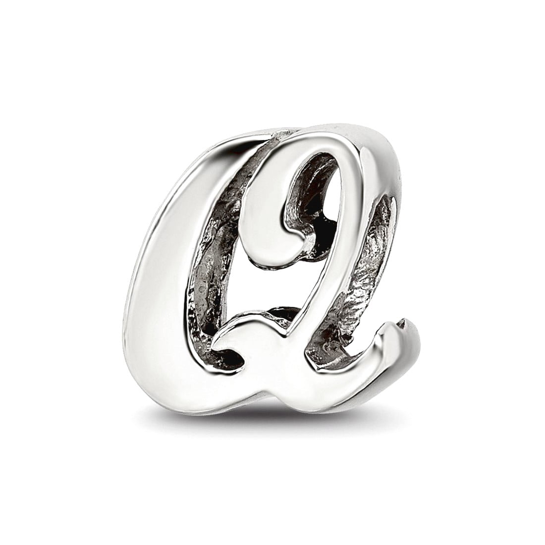 925 Sterling Silver Polished Reflections Letter Name Personalized Monogram Initial Q Script Bead Charm 10.91x8.18mm Wide