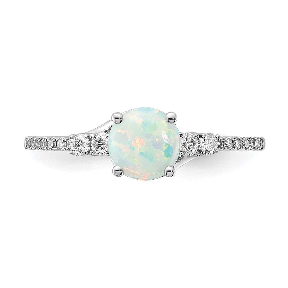 10k White Gold Polished Created Opal & Diamond Ring
