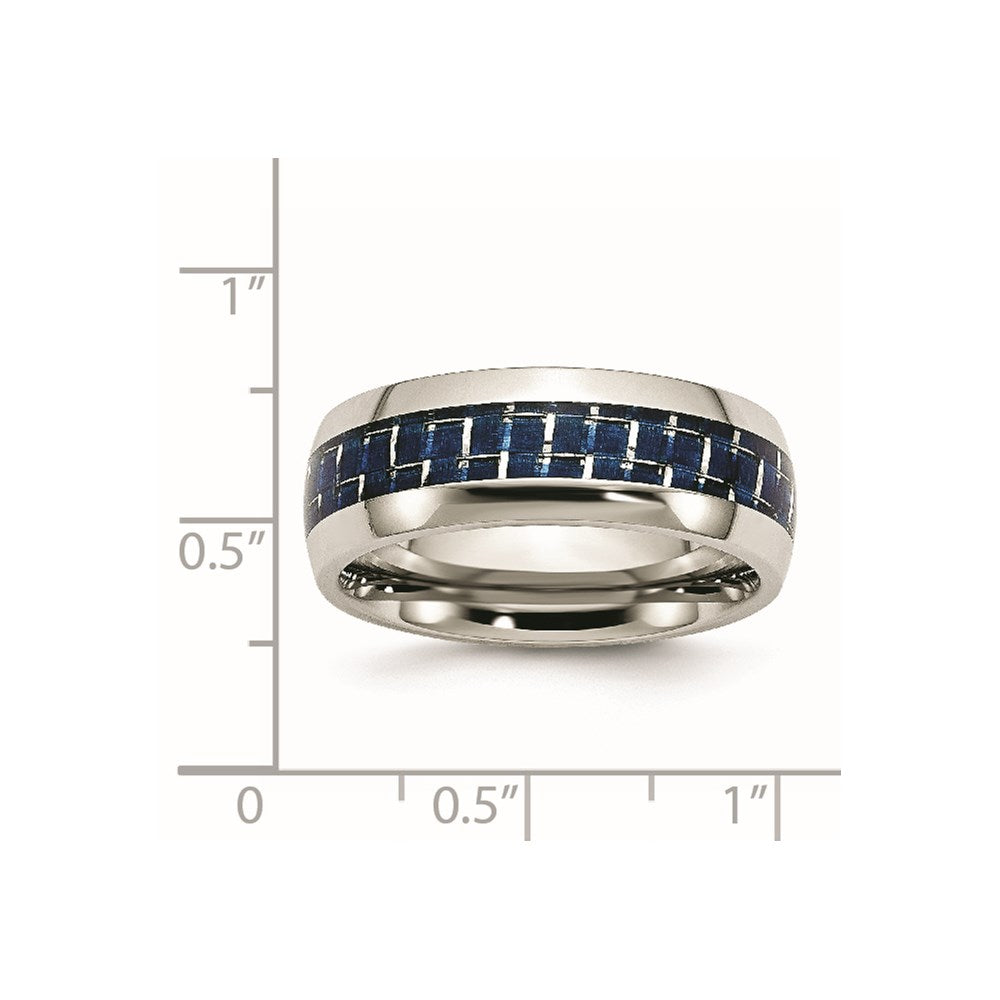 Stainless Steel Polished w/Blue Carbon Fiber Inlay 8mm Band Size - 10.5