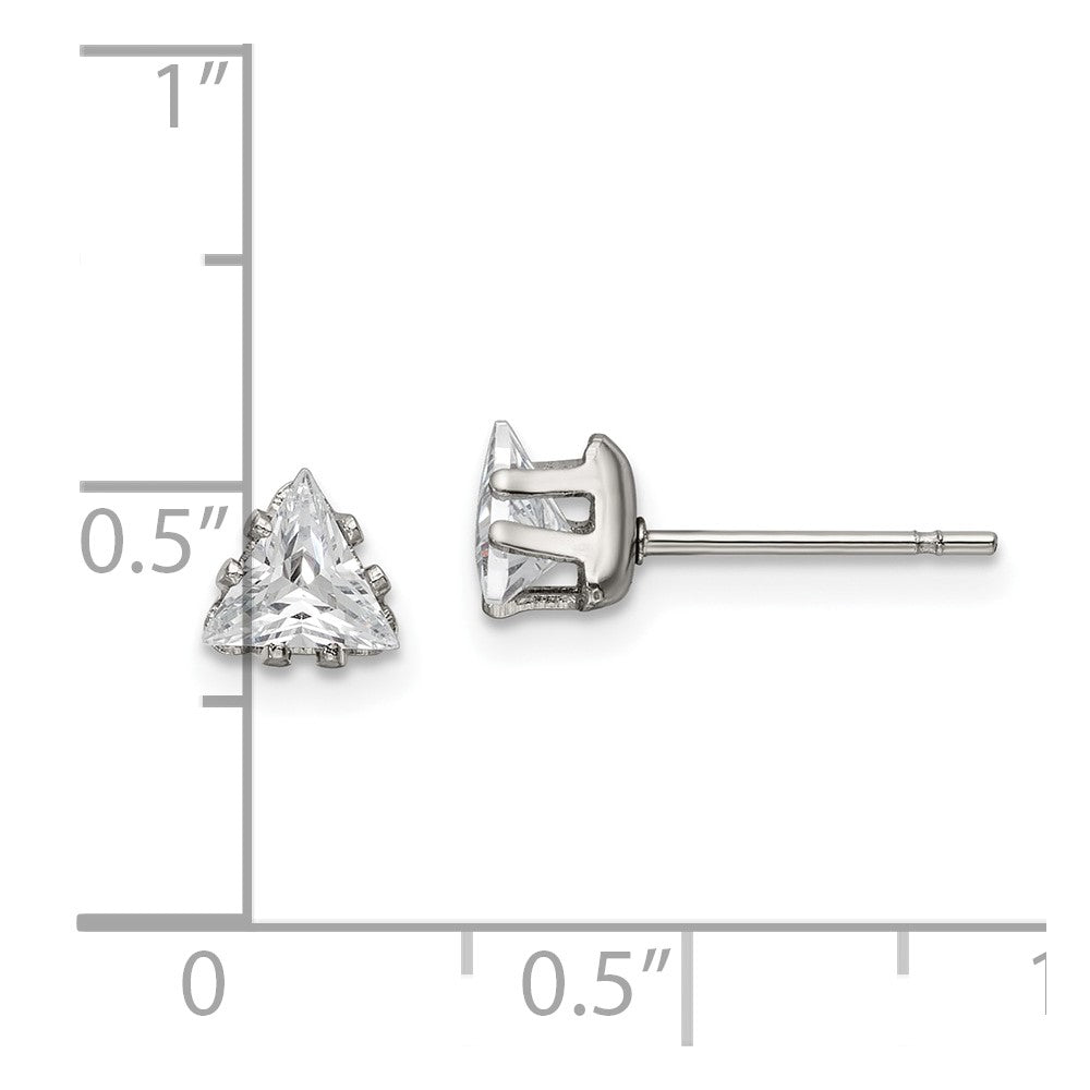 Stainless Steel Polished 5mm Triangle CZ Stud Post Earrings