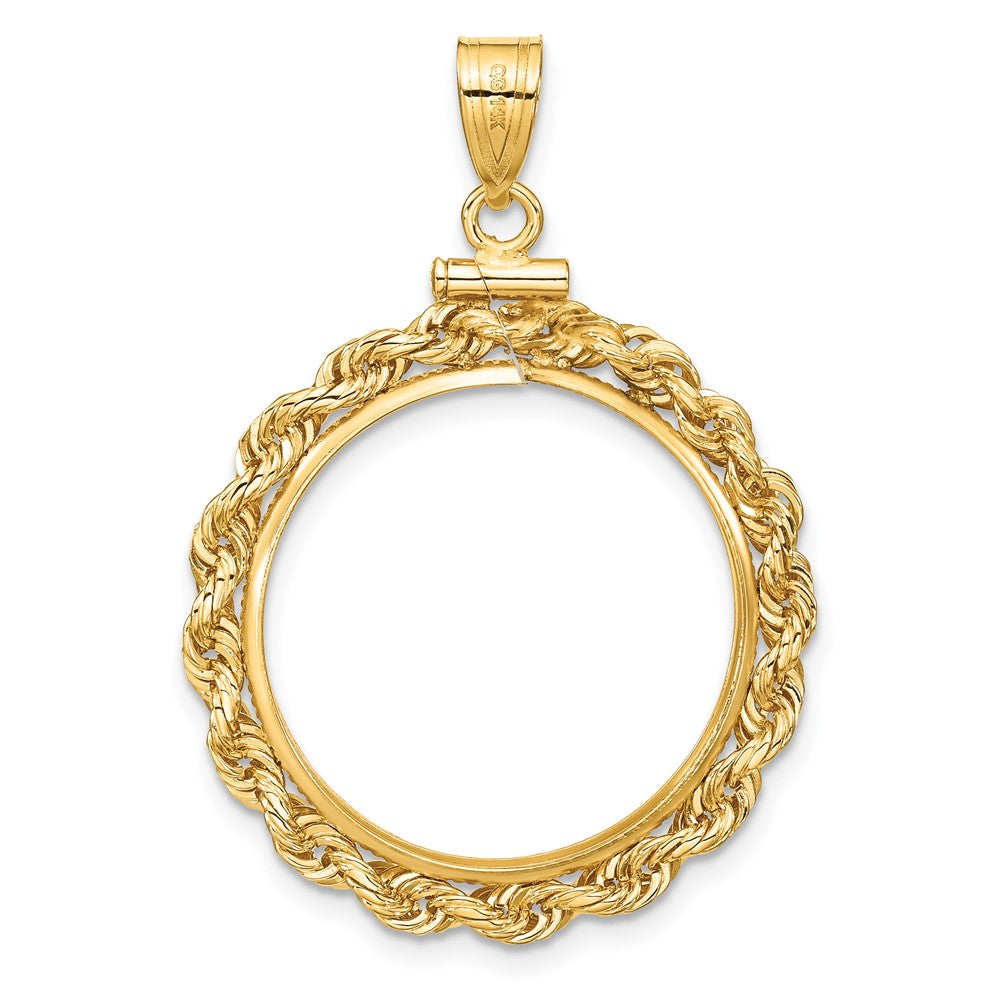 Wideband Distinguished Coin Jewelry 14k Polished Rope 22.0mm x 1.9mm Screw Top Coin Bezel Pendant