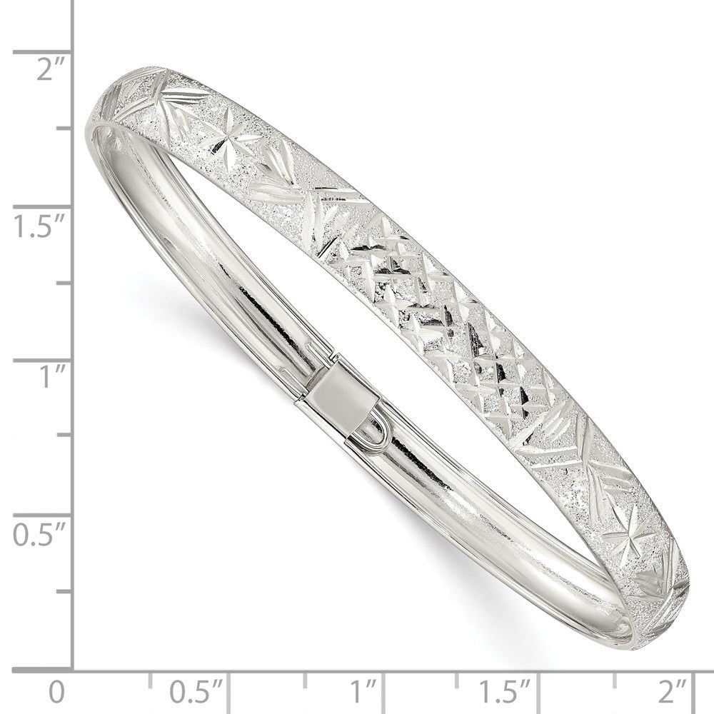 Sterling Silver 6.5mm Laser and Diamond-cut Flexible Bangle 7 inches